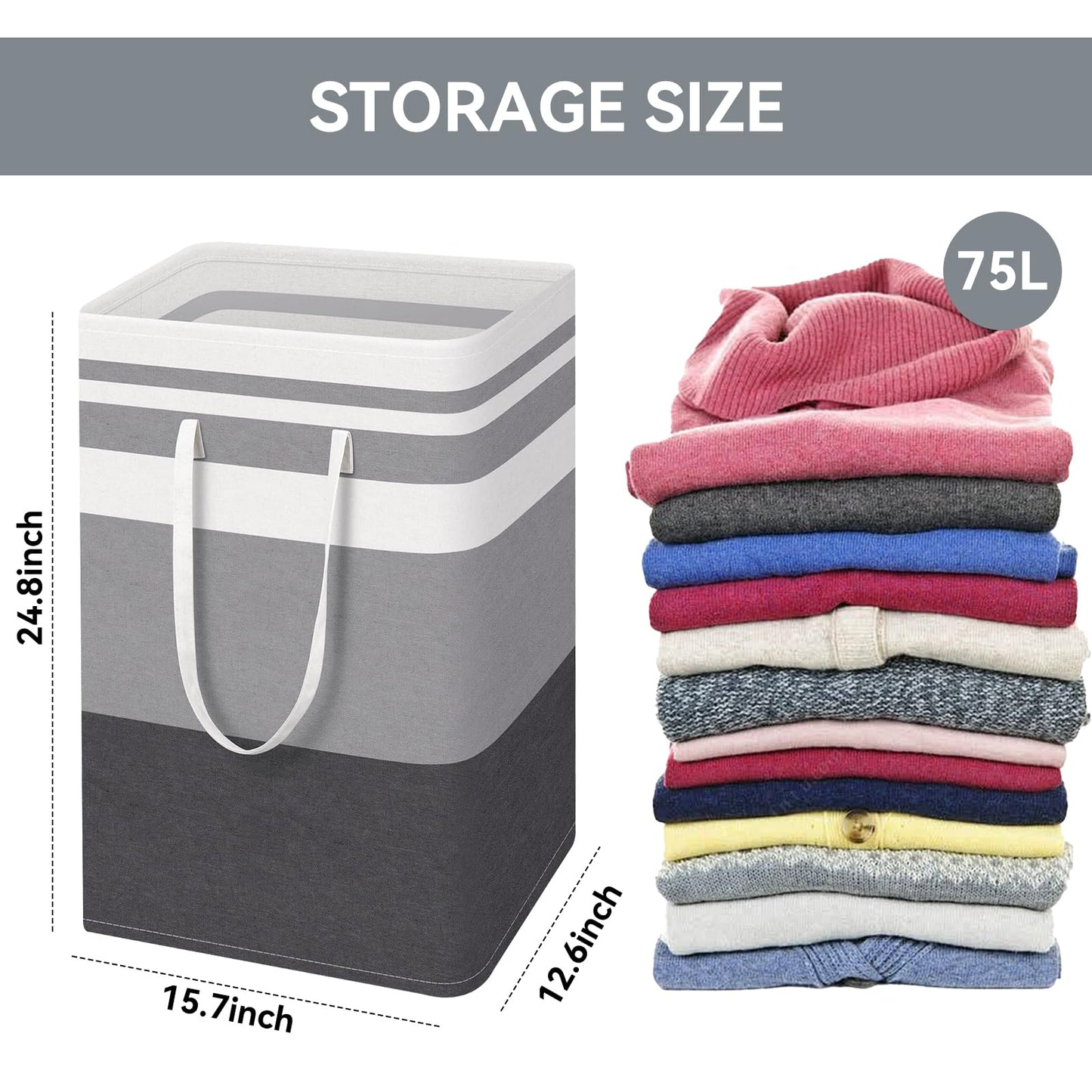 Valueest 80L Large Laundry Basket (3-Pack) – Collapsible, Freestanding Clothes Hamper with Handles – Waterproof Storage Organizer for Laundry, Toys & Clothes – Space-Saving Gradient Gray