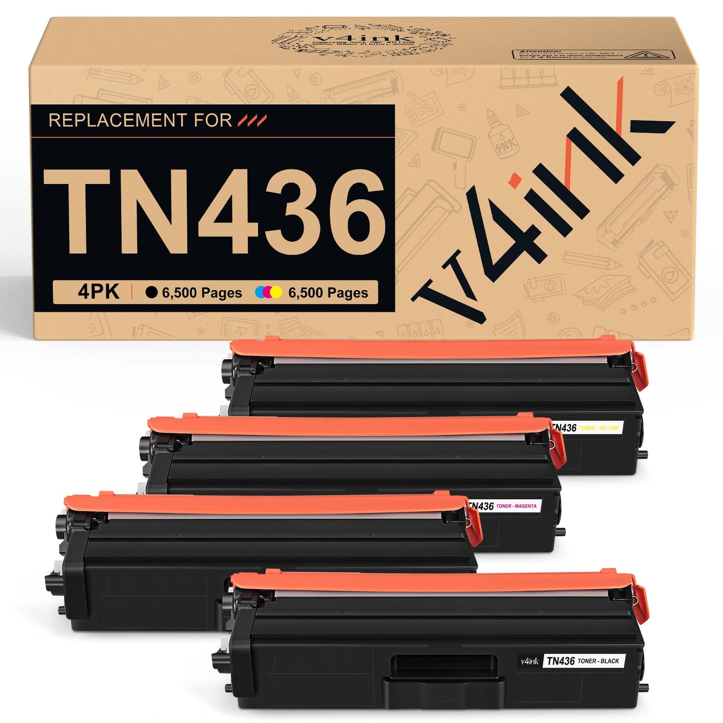 v4ink TN436 Toner Replacement for Brother TN436 TN 436 Toner Cartridge TN436BK TN436C TN436M TN436Y Set use for Brother HL-L8360CDW HL L9310CDW L8260CDW MFC-L9570CDW MFC-L8610CDW MFC-L8900CDW, 4 Pack