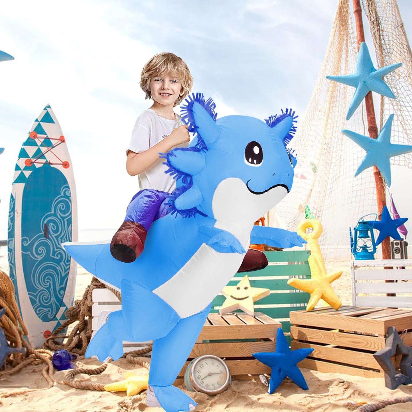 Stegosaurus Inflatable Axolotl Costume for Kids Halloween Costumes Kid Blow Up Costume Ride on Axolotl Costumes Boys Girls