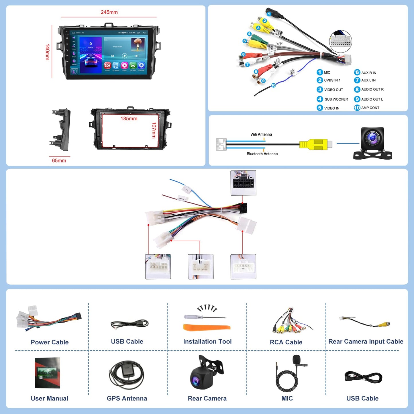 (2+64G)- for Toyota Corolla 2006-2013 Car Radio with Wireless Carplay/Android Auto,Android Car Stereo 9inch Touch Screen GPS Navigation WiFi Bluetooth FM/RDS Mirror Link SWC Backup Camera
