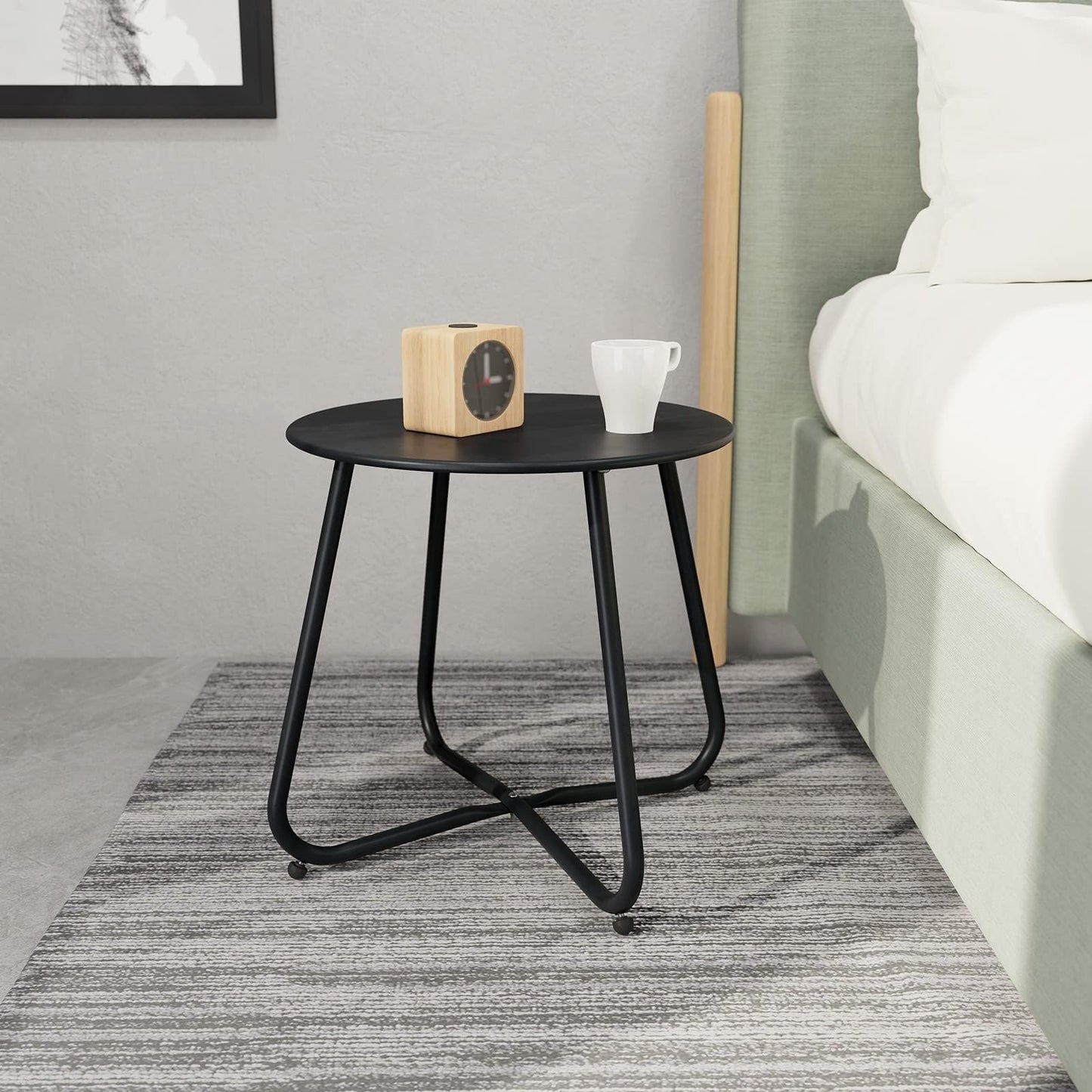 Grand patio Outdoor Side Table, 18-inch Small Round Side Table with Adjustable Feet, Elegant Patio Furniture for Balcony Porch Deck Poolside, Black