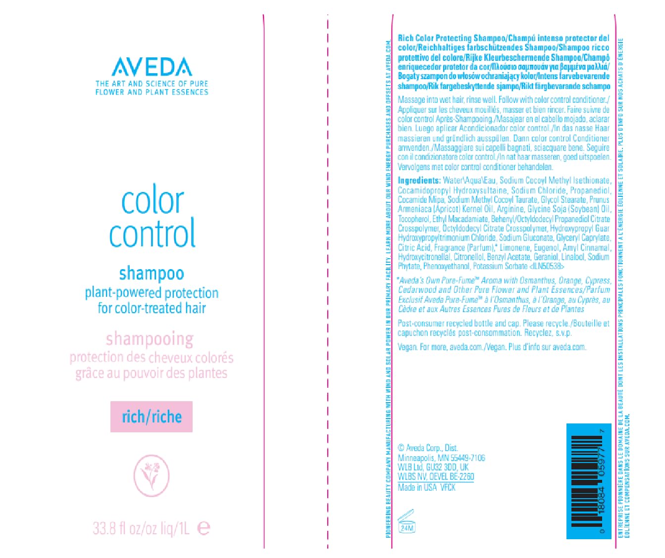 Aveda Colour Control Rich Shampoo | Colour Protection Shampoo | Fights Fade | for Medium to Thick Colour-Treated Hair Types | Silicone Free, 1000ml