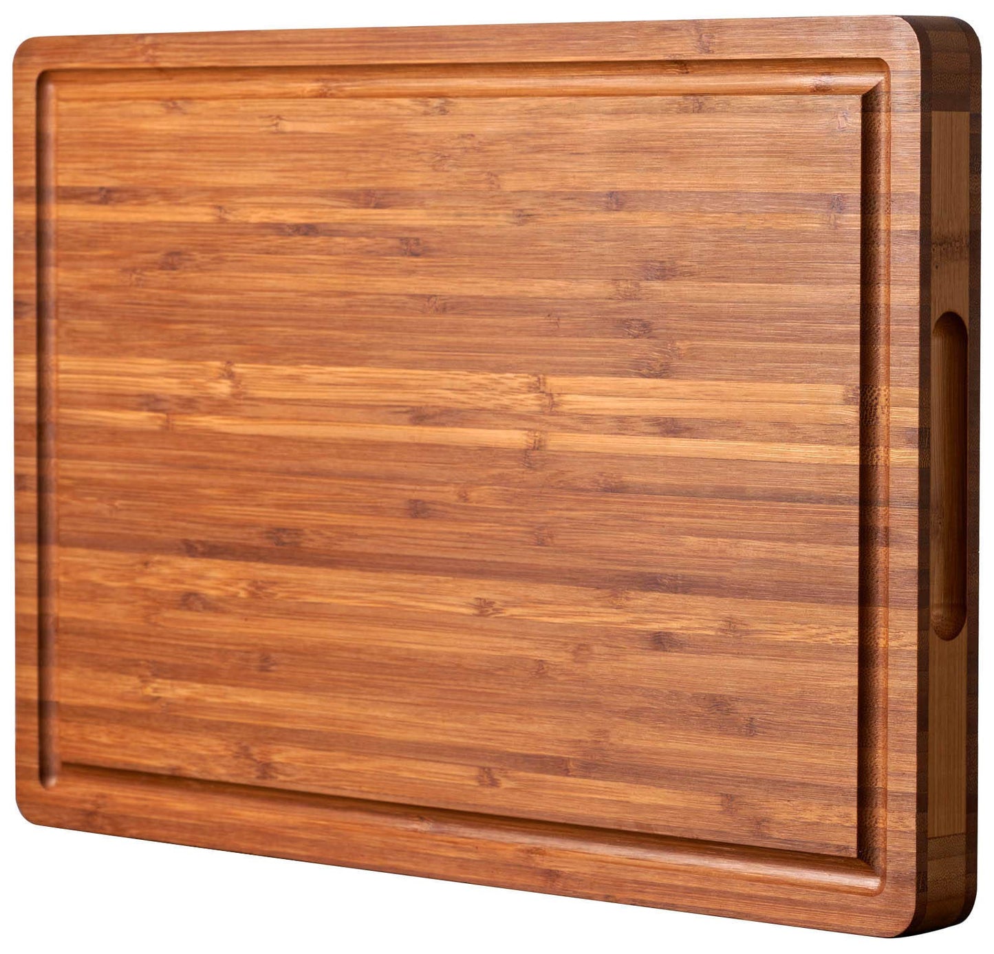 Large Wood Cutting Board for Kitchen, 1” Thick Bamboo Cheese Charcuterie Board, Butcher Chopping Block, with Juice Grooves and Handles