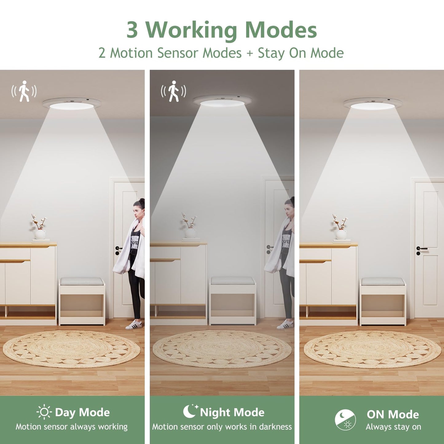 2 Pack USB Rechargeable Motion Sensor Ceiling Light with Remote, Battery Powered Magnetic Pantry Light 5 Color Temperatures Dimmable Timing Motion Activated Stairs Light for Closet Shower Porch Garage