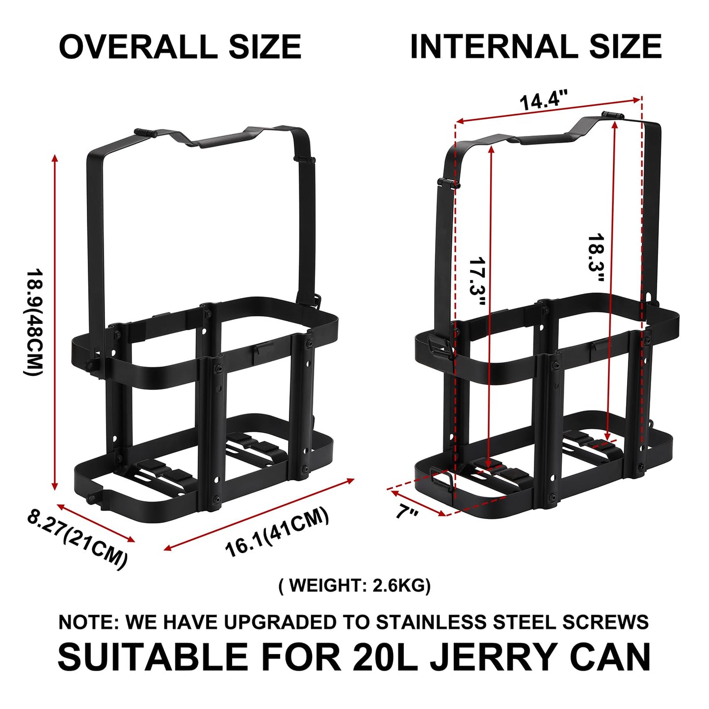 Mayouko Lockable Jerry Gas Can Holder Rack, 5 Gallon / 20 Liter Steel Jerry Can Mount Brackets, Metal Fuel & Gasolina Container, Detachable Carrier Mount