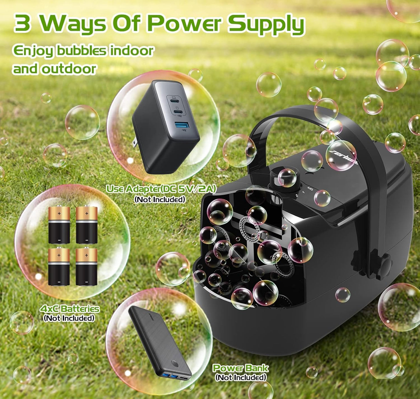 Bubble Machine Durable Automatic Bubble Blower, 18000+ Bubbles Per Minute Bubbles for Kids Toddlers Bubble Maker Operated by Plugin or Batteries Bubble Toys for Indoor Outdoor Birthday Party (Black)