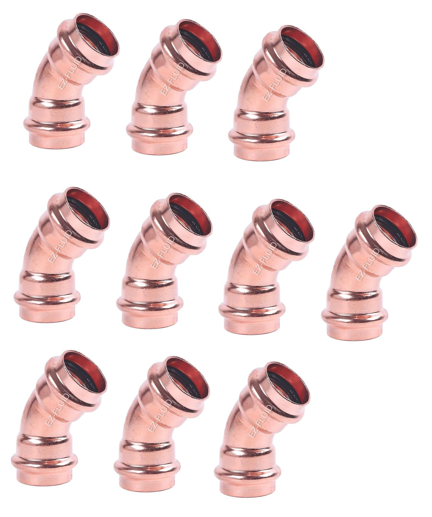 EZ-FLUID 10-Pack 3/4" Press LF Press 45 Degree Copper Elbow Fittings with Propress Connection