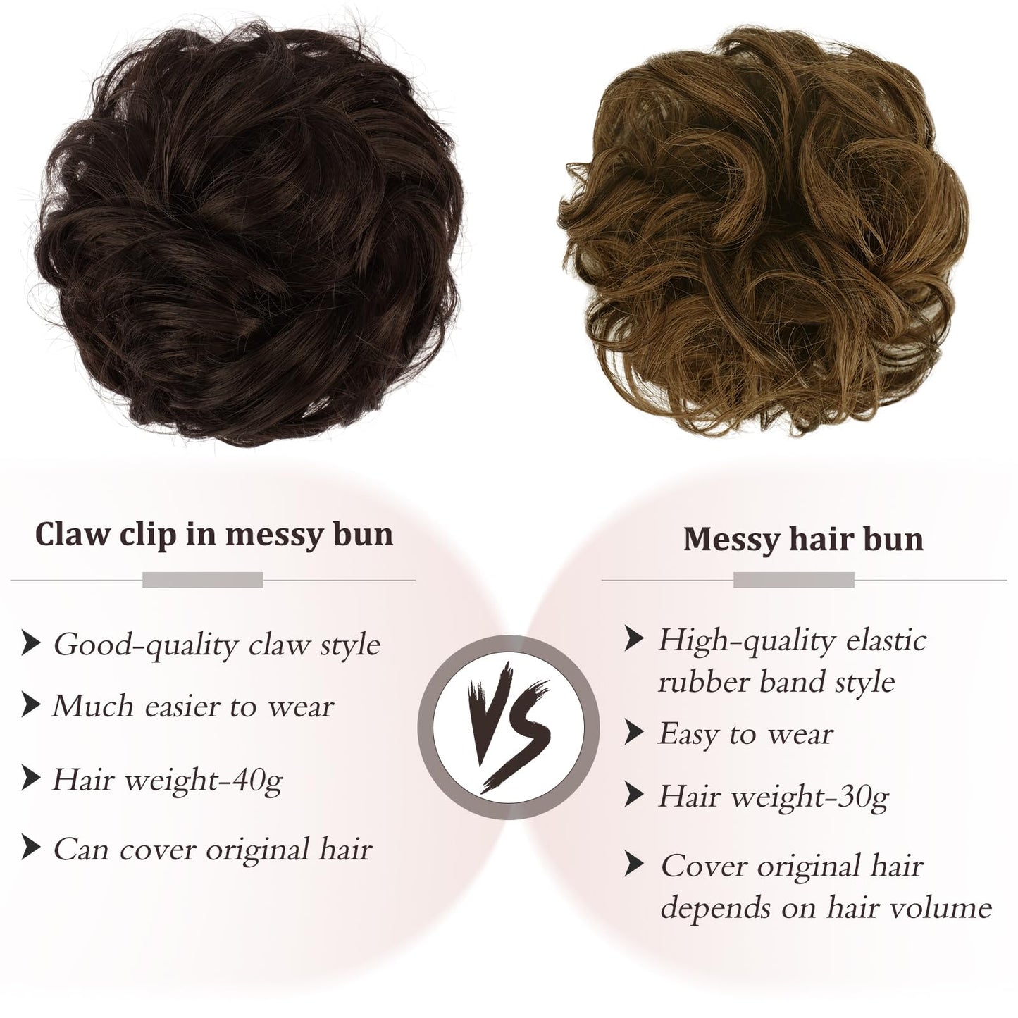 Claw Clip Messy Bun Hair Piece 100% Real Human Hair Buns Wavy Curly Chignon Hair Bun Extensions Tousled Updo Hair Buns Claw Clip Ponytail Hairpieces Hair Scrunchie (Dark Brown with 15% Dark Cocoa Blonde)