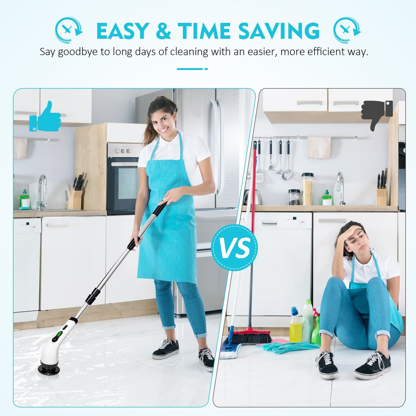 Electric Spin Scrubber, Electric Cleaning Brush Comes with 9 Different Replacement Heads and Removable Telescopic Pole,Electric Bathroom Scrubber for Floor, Tile, Kitchen, Tub, Car.