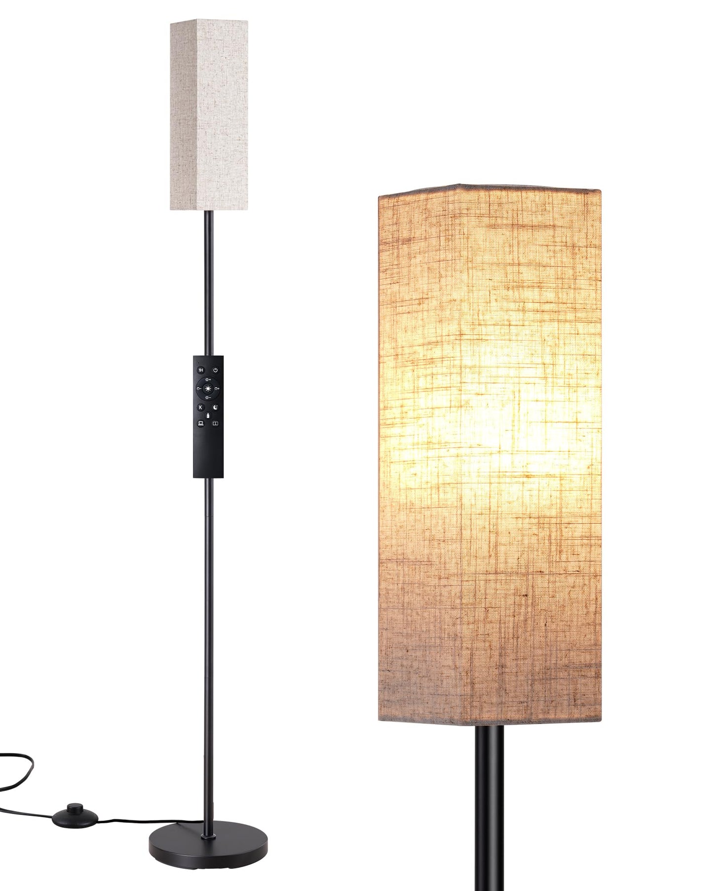 EDISHINE Modern Corner Floor Lamp, 65" Minimalist Pole Lamp with Remote, Dimmable Tall Reading Light for Living Room, Bedroom, Office, 9W LED Bulb Included (Black)