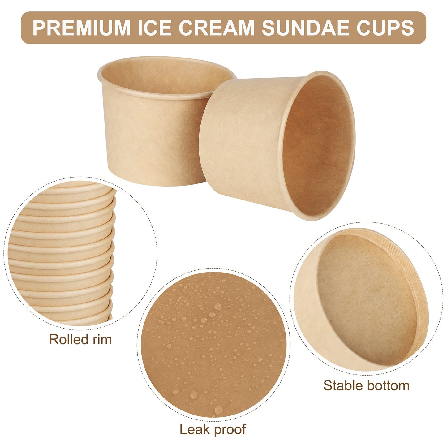 Ruisita 150 Packs Paper Ice Cream Cups 5 Ounce Disposable Soup Bowls Brown Dessert Bowls for Hot or Cold Food Party Supplies Treat Dessert Cups for Sundae Frozen Yogurt