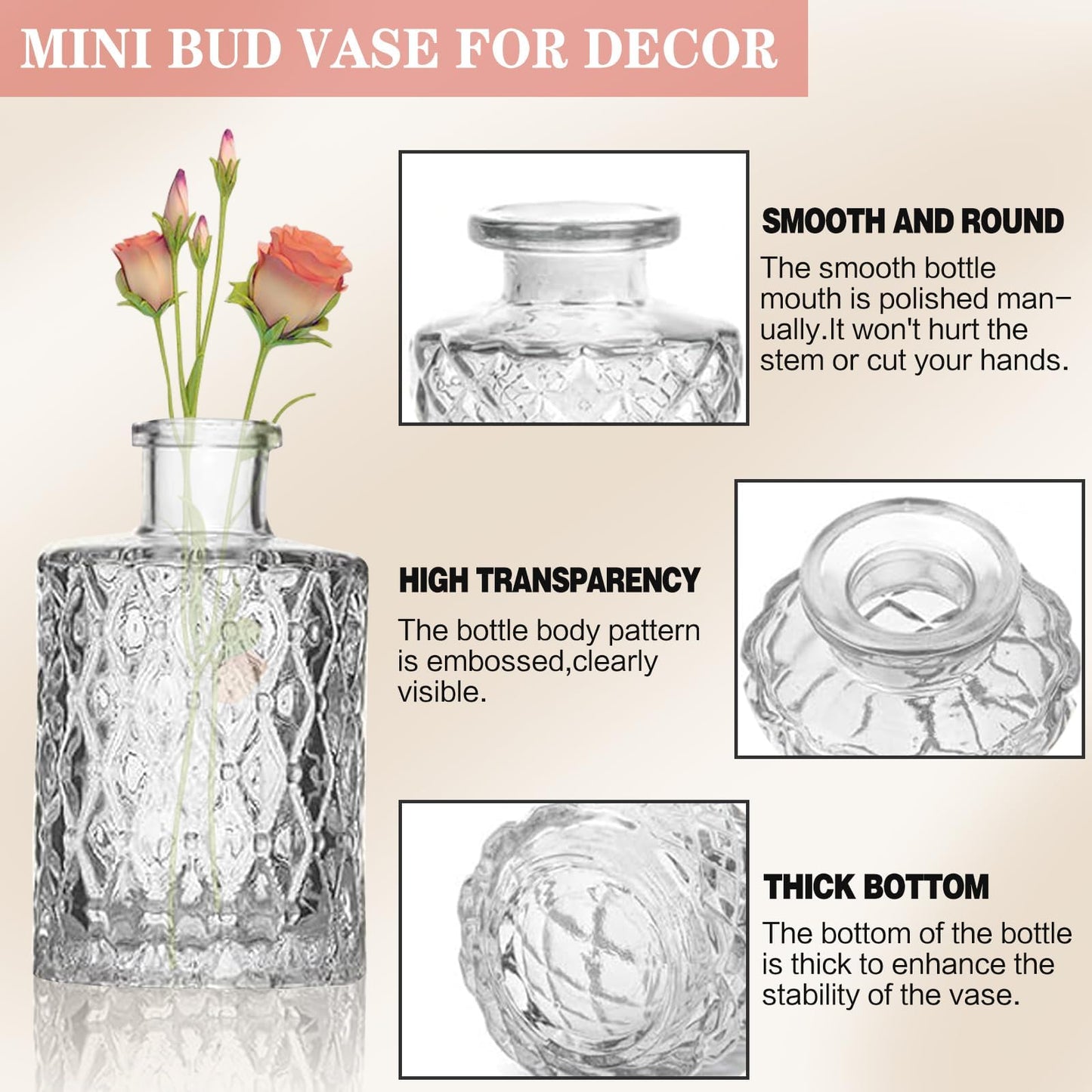 Sawoake 32 PCS Mini Bud Vases As Wedding Centerpieces for Tables,Clear Bud Vases for Flowers,Small Flower Vases Suitable for Birthday Party,Anniversary,Wedding Reception,Baby Shower (Clear-32PCS)