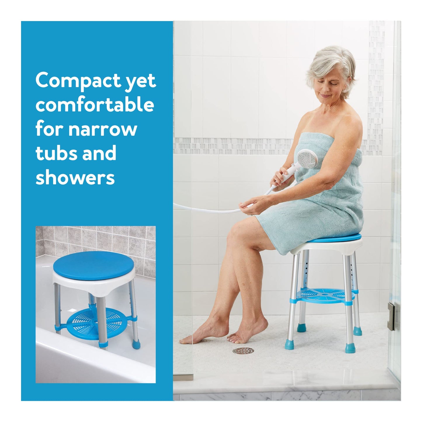 Carex EZ Swivel Stool, 7 Pounds, for Assistance in Bath or Shower, Sturdy Frame Supports Entry and Exit from Bath