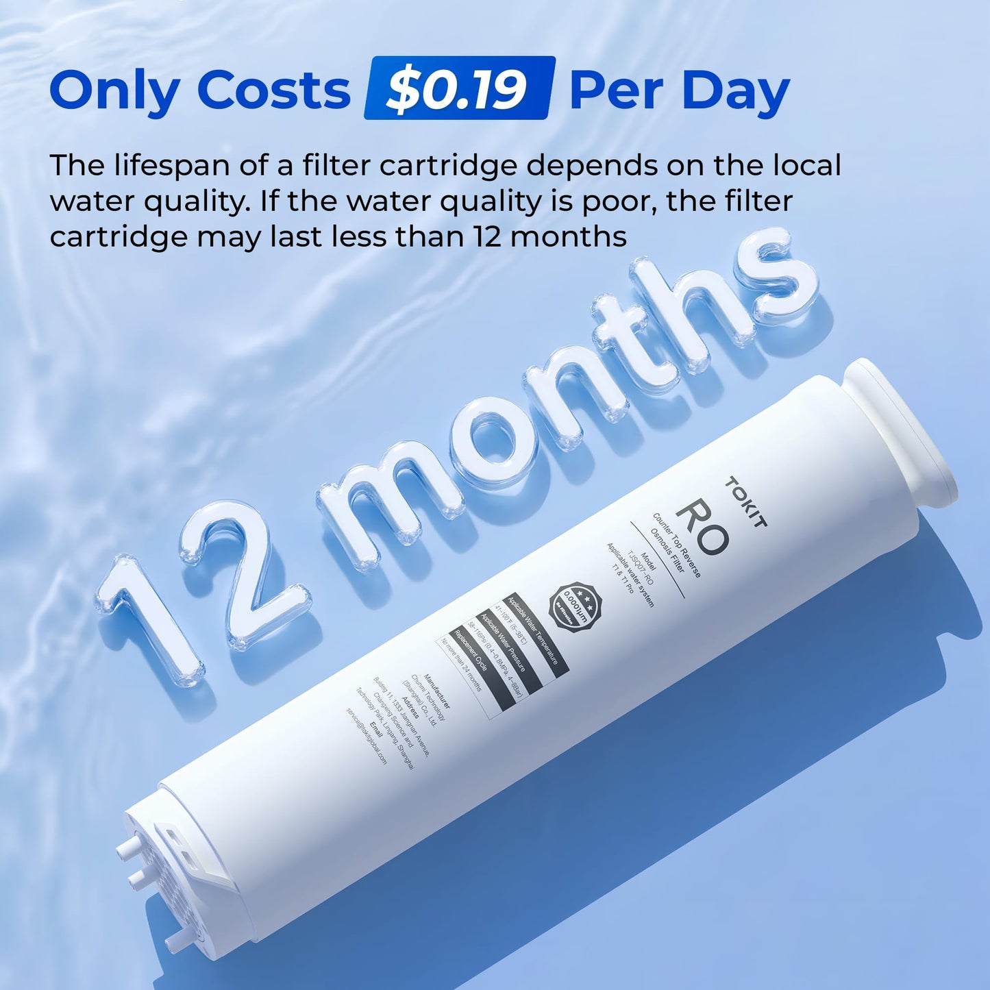 TOKIT RO Replacement Filter for T1&T1Pro, NSF/ANSI 58 Certified, Reduce TDS, Replacement for T1&T1Pro Reverse Osmosis System Water Filter, 12-Month Lifetime