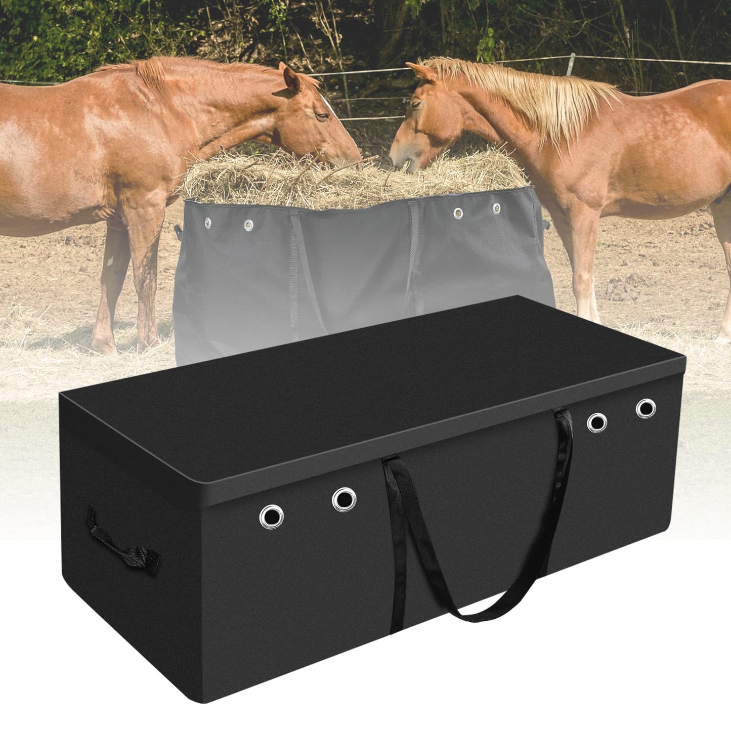 Tudomro Hay Bale Storage Bag-600D Extra Large Horse Hay Bag Black Heavy Duty for Horse Goats Storage Container Feeding Supplies for Feed Trailer, 44.4" x 22.8" x 18.7''