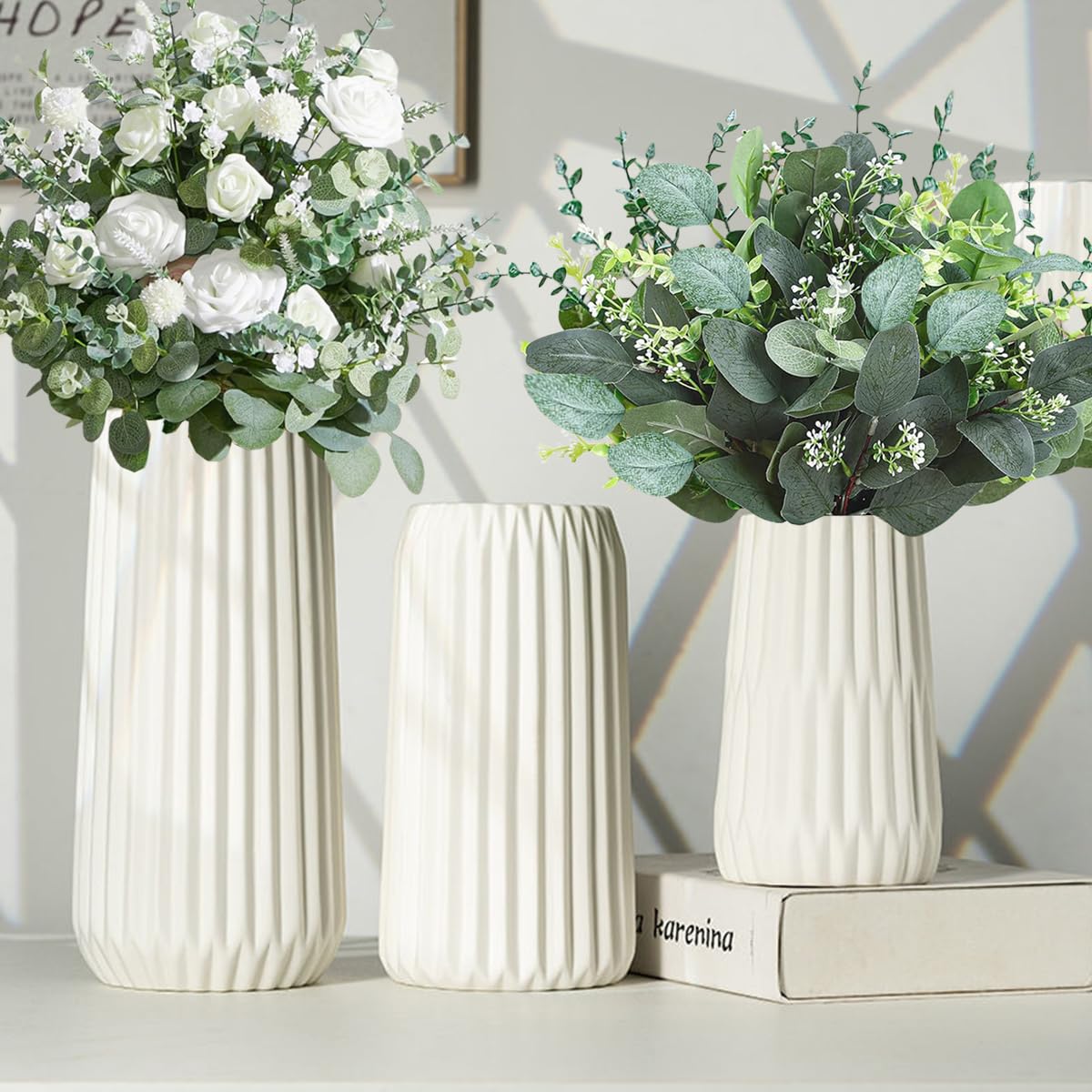 WONICE Mixed Eucalyptus Leaves Stems Bulk Artificial Silver Dollar Leaves Picks Dried Eucalyptus Bundle Faux Spray for Wedding Vase Bouquet Decor (120, Green)