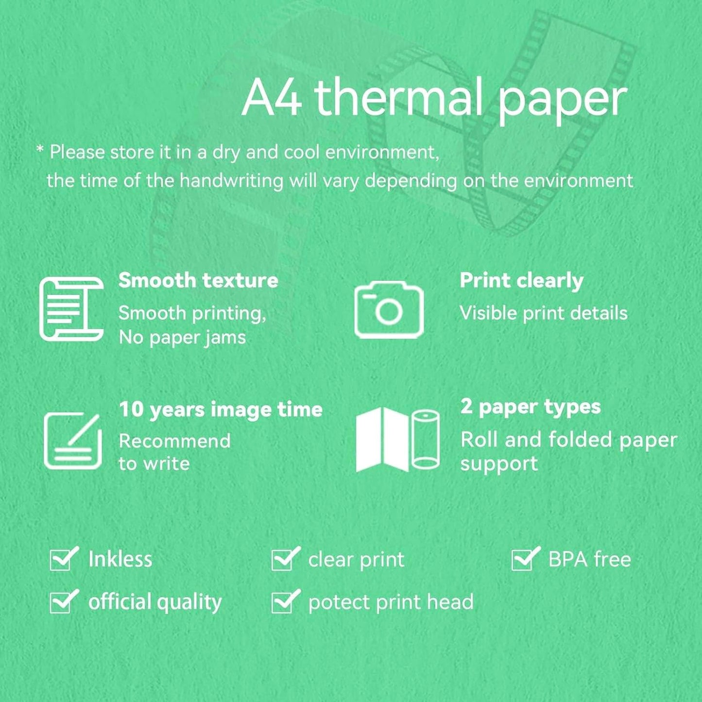 PeriPage A4 Thermal Paper, 210 x Φ30mm - 4 Rolls, Compatible with PeriPage A40, M08F, MT810 and Other Portable Printers, Printing Paper Size 8.26''x11.6''