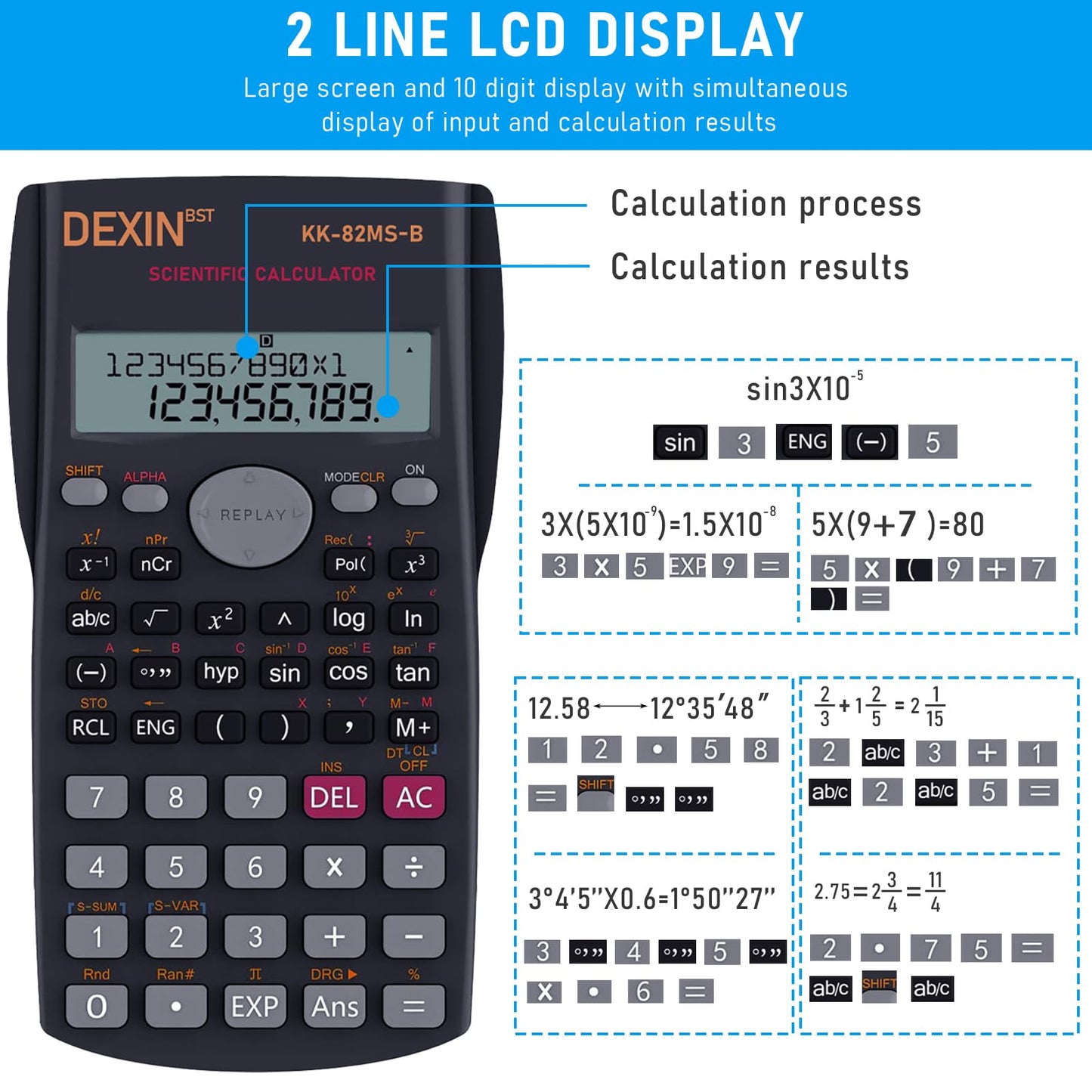 10 Pack Scientific Calculators, 2 Line Engineering Large Display Scientific Calculator Bulk Multi-Function Ideal for Student Teacher Algebra Chemistry Finance Construction Office School Business