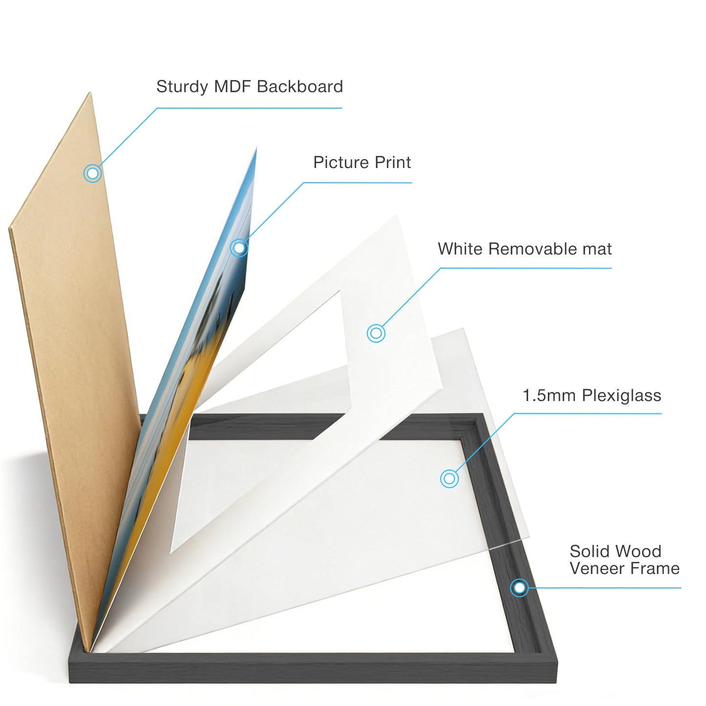 LIVINGTASTE 11x14 Picture Frame Set of 4 Wood Solid Veneer Black 11x14 Frames with Mat to 8x10, Wooden 4 Pack 11 x 14 Picture Frame with Shatterproof Plexiglass for Vertical or Horizontal Wall Mounting Display