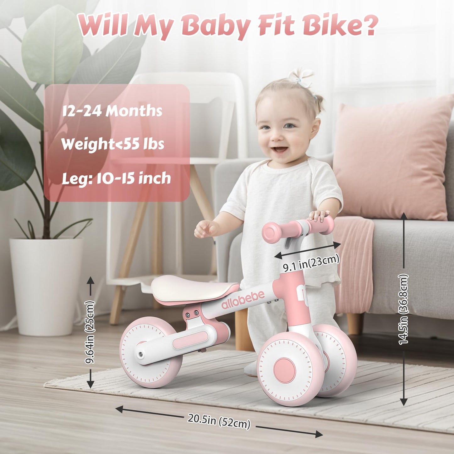 allobebe Baby Balance Bike for 12-24 Month, Gifts and Toys for 1 Year Old Girls Boys, Foldable No Pedal Toddler First Bike, Best First Birthday Baby Bike Gifts