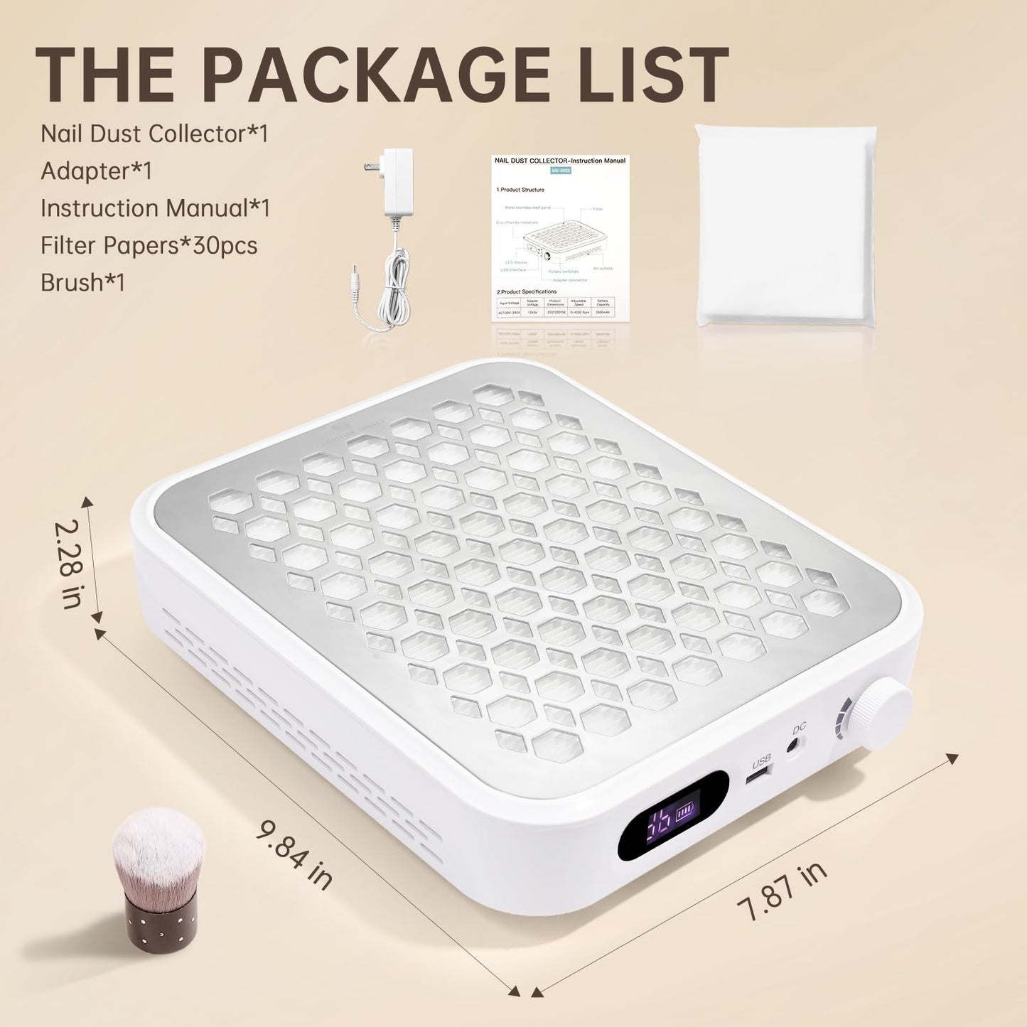 CHRISTINE SHELLY Nail Dust Collector, Rechargeable Dust Collector Nail Tech, Powerful Vacuum Fan Vent Dust Collector Extractor Dust Suction Machine for Acrylic Nails Polishing, Nail Salon&Home