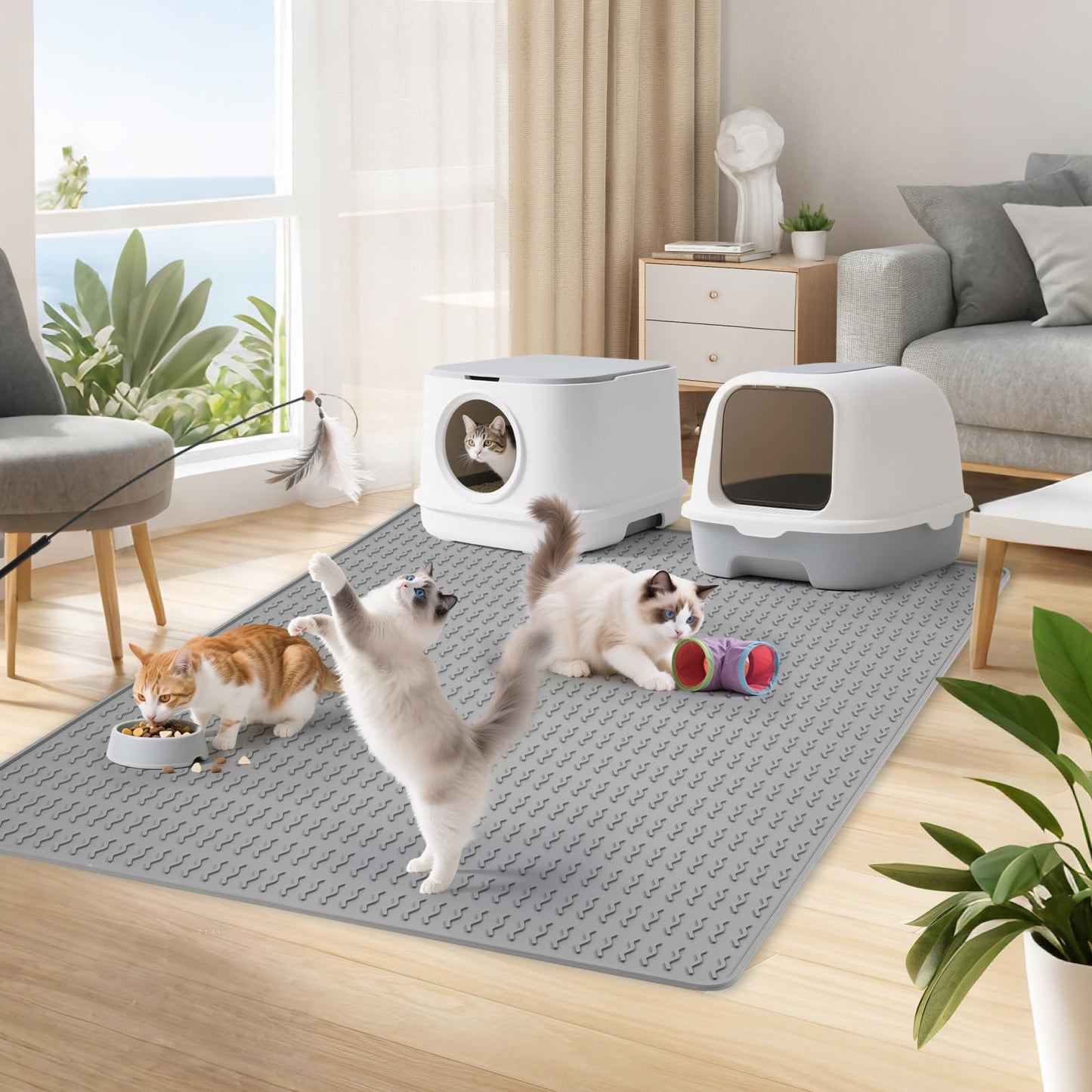 Colewin Cat Litter Mat,120x89cm Extra Large Litter Mats Silicone,Waterproof Floor Litter Box Mat Indoor,Jumbo Washable Cats Litter Mat Litter Trapping Mat Easy Clean XXL(Grey)