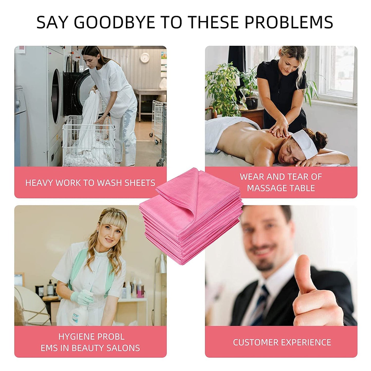 150 PCS Massage Table Sheets Disposable Non Woven SPA Bed Cover Breathable Polypropylene Fabric 31" x 70" Thin, Not Waterproof (Pink)