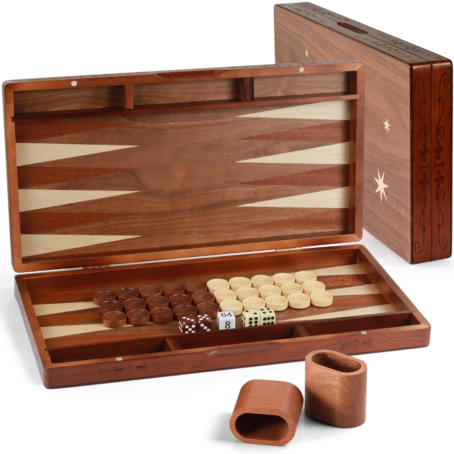 Syrace Handcrafted Wooden Backgammon Set, 16" Large Size, Classic Two-Player Strategy Board，Premium Travel Game Board for Adults & Kids