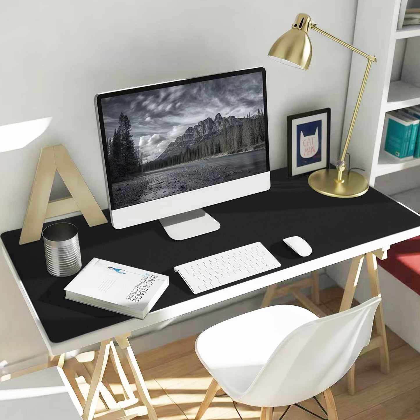 CHKDSK Double-Side Desk Mat,47.24''×23.62'',PU Leather Large Mouse Pad Protector for Table,Easy Clean Desk Mat Computer Keyboard Mat for Office (Black+Black)