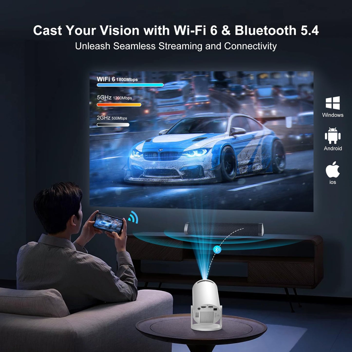 HY300PRO+ Smart Projector 4K with WiFi Bluetooth, Salange Mini Projecteur w Android OS, Short Throw Projectors 1080P HD, Auto Keystone Correction, for Home/Outdoor Movies (2026 Upgraded)