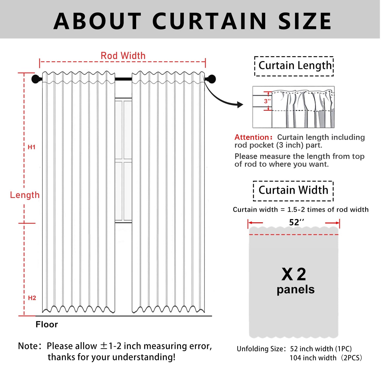 XWZO 100% Blackout Curtains 2 Panels - Room Darkening Thermal Insulating Back Tab & Rod Pocket Bedroom Curtains with Tiebacks for Nursery Rideaux, White, W52 x L84