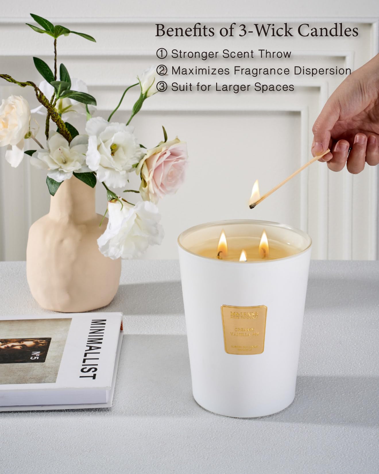 M&SENSE Creamy Vanilla Pie Candle Scented Natural Soy Wax for Home, 3 Wick Candle Non Toxic 150H Long Lasting Burning, Luxury 35oz Large Vanilla Candle Scented Housewarming Gifts for Women & Men