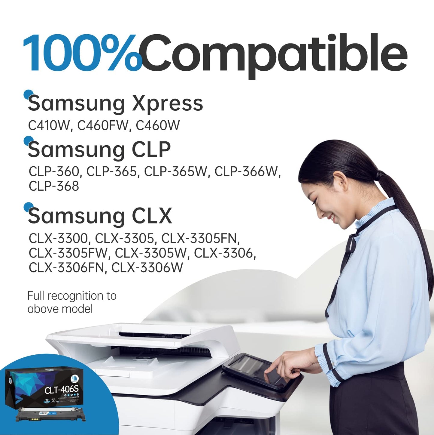 Gotoners Compatible Toner Cartridge 406 406S for Samsung Xpress C460FW C410W C460 C460W CLP-365 CLP-365W CLX-3305FW Ink CLT-K406S CLT-C406S CLT-M406S CLT-Y406S