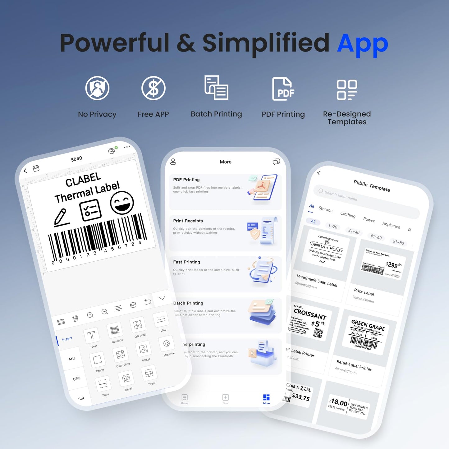 CLABEL Bluetooth Label Maker Machine with Tape, 2" Portable Thermal Printer for Small Business, Retail & Home Organization, Inkless Barcode Sticker Printer with Creative Templates
