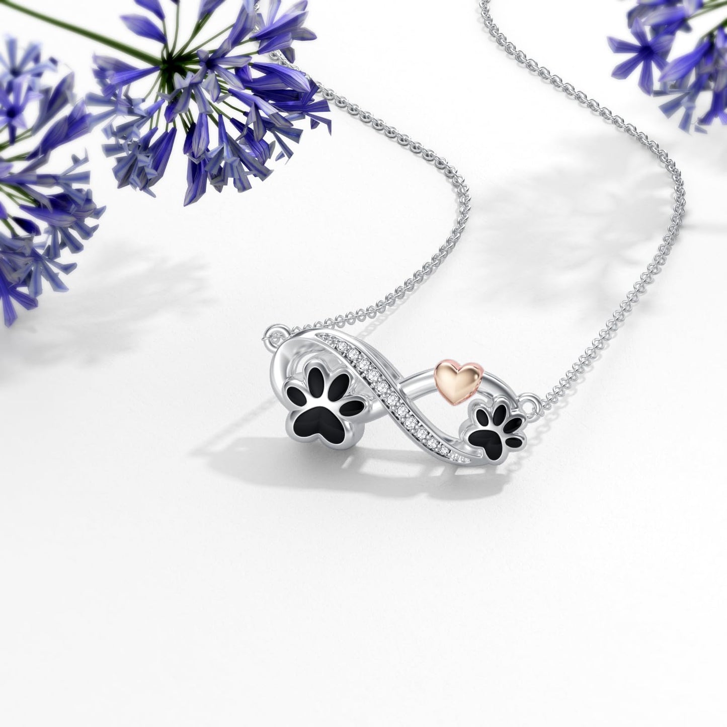 Flpruy Pet Cremation Jewelry Sterling Silver Cat Dog Urn Necklace for Ashes Infinity Paw Print Cremation Keepsake Memorial Jewelry for Women
