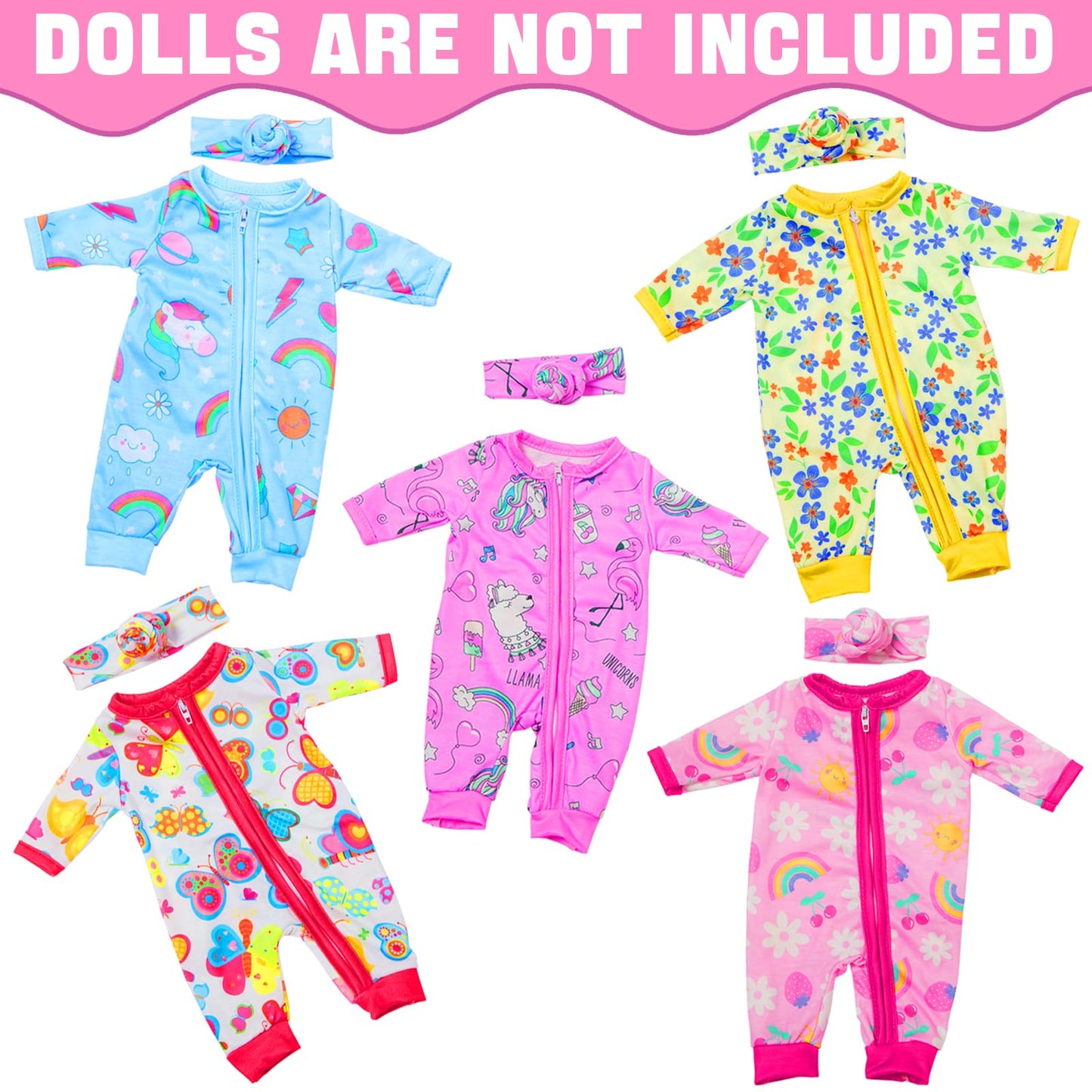 ZITA ELEMENT 5 Sets 14-18 Inch Baby Doll Clothes Outfits Casual Wear for 17 Inch Baby Doll Clothes and Headbands 10 Pcs in Total Doll Clothing and Accessories