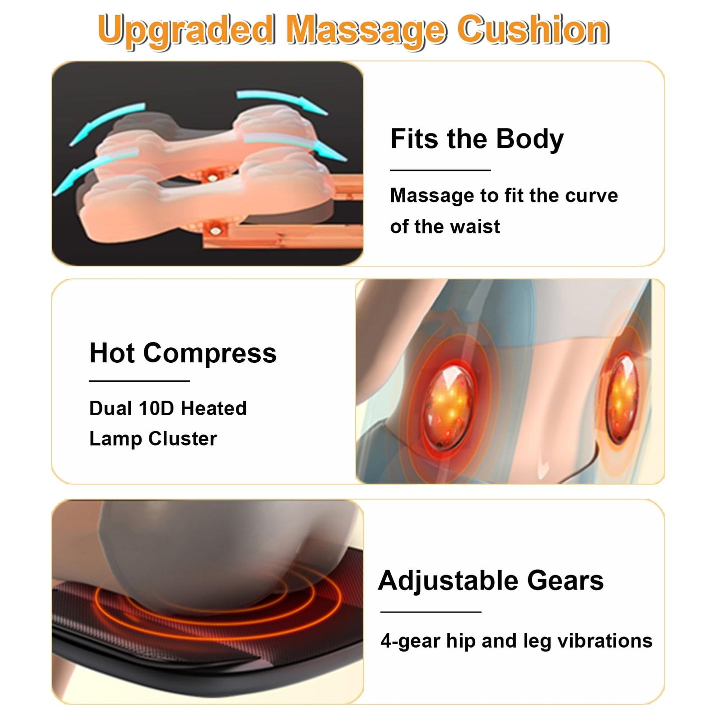 Back and Neck Massage cushion with heat, 5 massage modes, 4 vibration modes and 3 heating modes Massage Chair Pad, with removable multifunctional leg and foot massager, for Office,Home