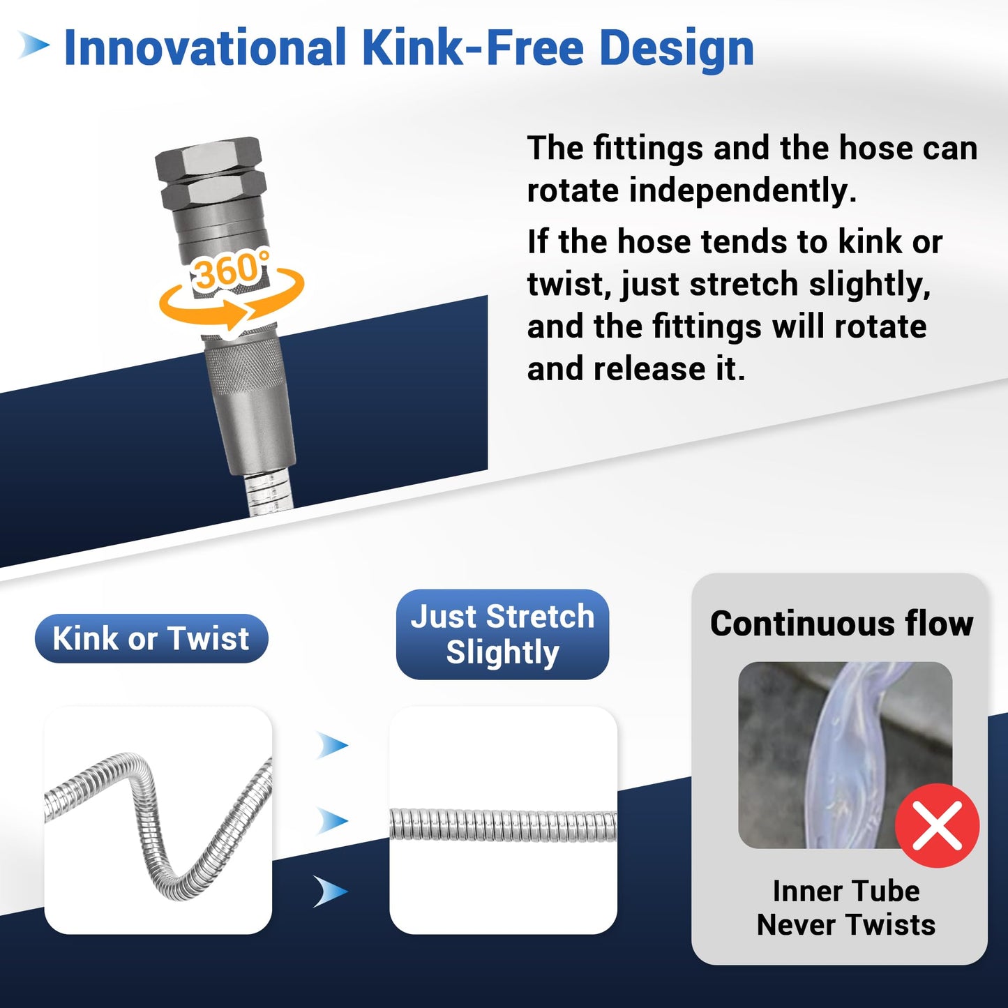 Bluebala Metal Garden Water Hose - Heavy Duty Stainless Steel Water Hose with 8-Mode Spray Nozzle, 3/4" Fittings, Reinforced Connector, Leak Proof, Puncture Resistant, No Kink, Lightweight Hose(25FT)