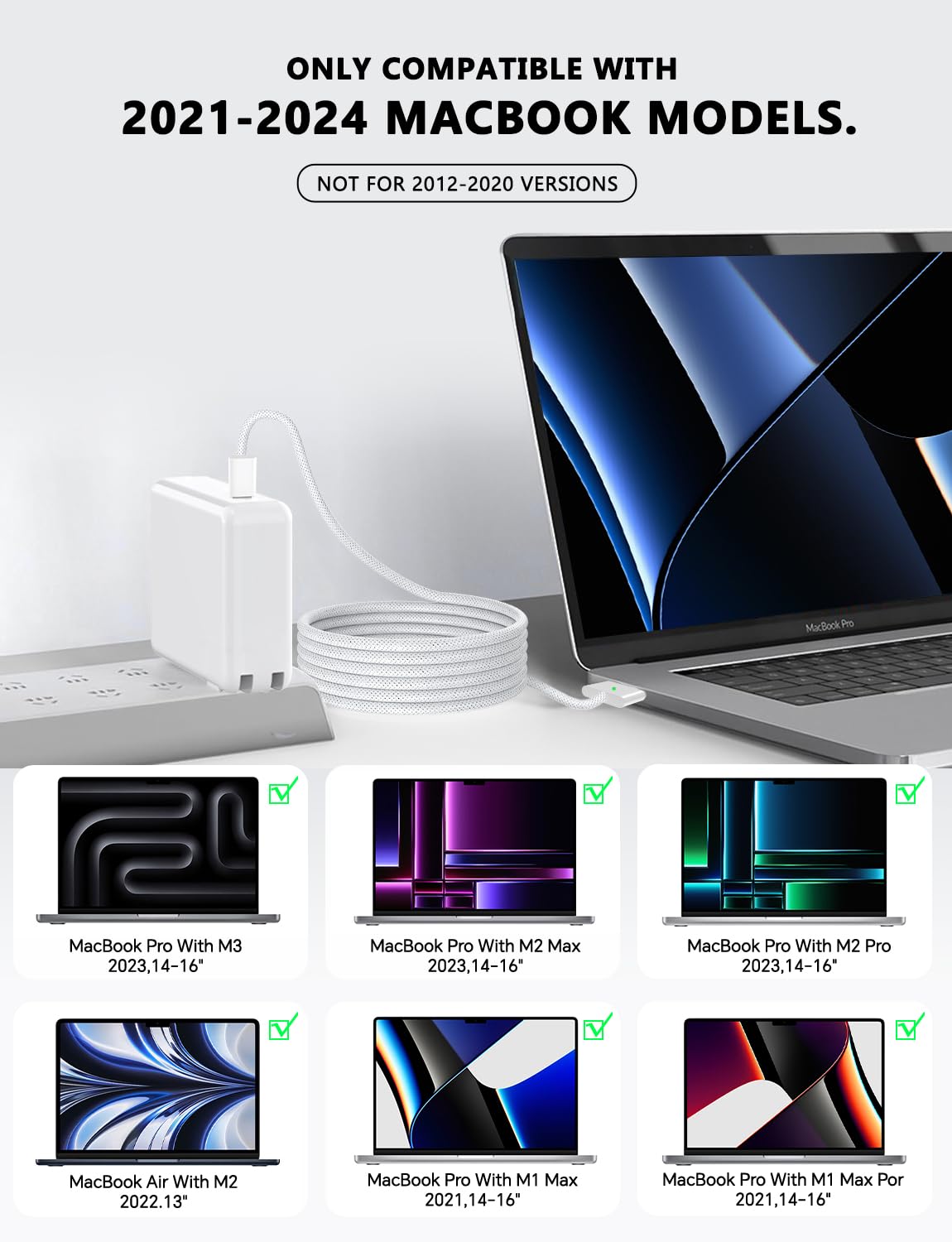 140W C to Magnetic 3 Charger, Compatible with MacBook Air 13, 15 Inch/Mac Book Pro 14, 16 Inch, M1/M2/M3/M4 from 2021/2022/2023/2024/2025 Models, 6.6FT【Original Quality】