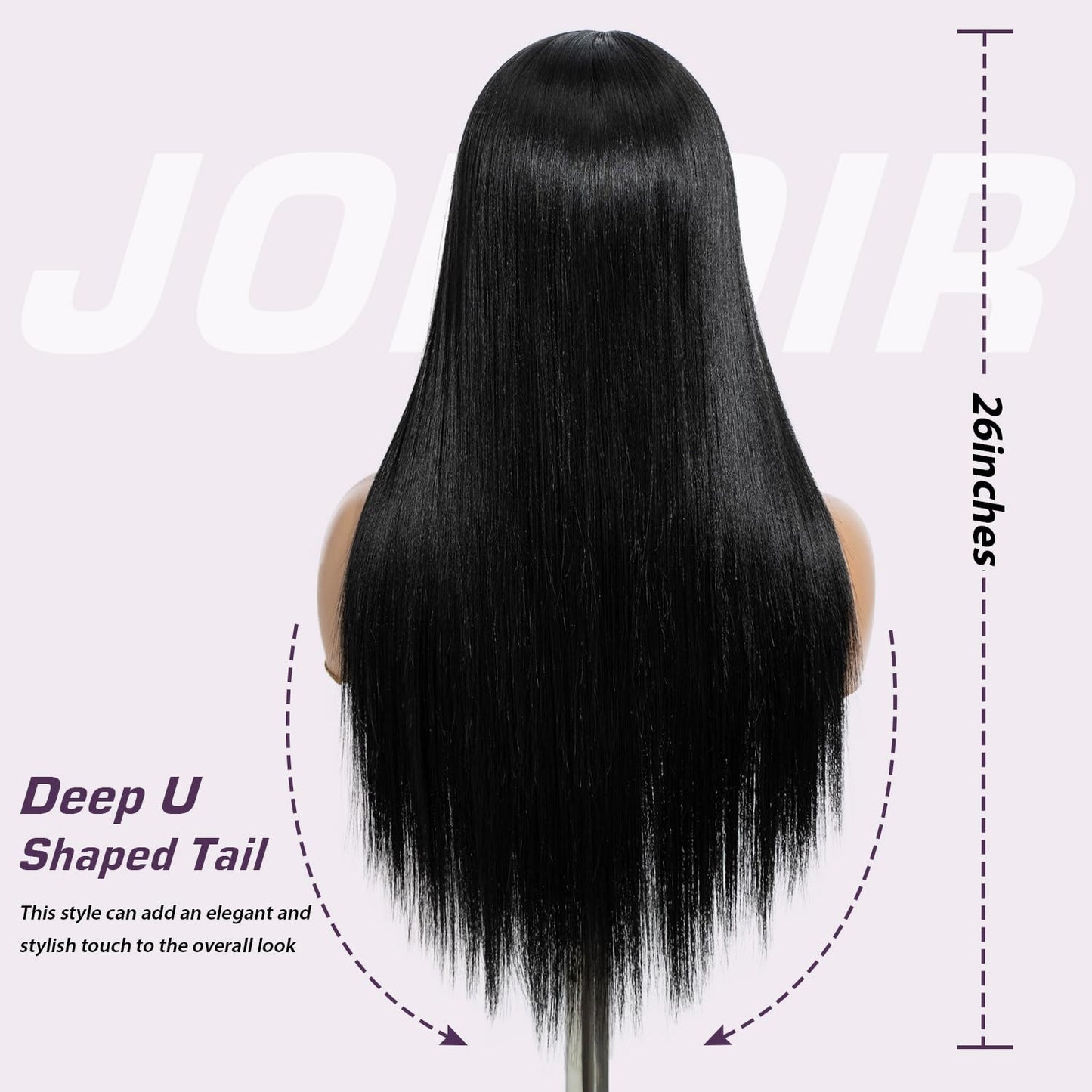 JOEDIR 26" Long Straight 4x4 inch Free Parting Silk Base Lace Frontal Wigs With Baby Hair High Temperature Synthetic Wigs For Black Women 180% Density Black Color Wigs 250g(1B)
