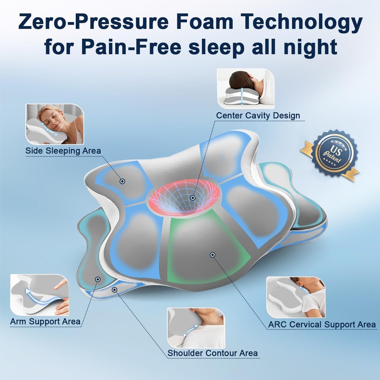 Sleep Apnea Pillow with Neck Pain & Snoring Relief -Orthopedic Cervical Pillow, Ergonomic Contour Memory Foam Pillow for Side,Back,Stomach Sleepers,Dreamers (Darkgrey, Queen Size)