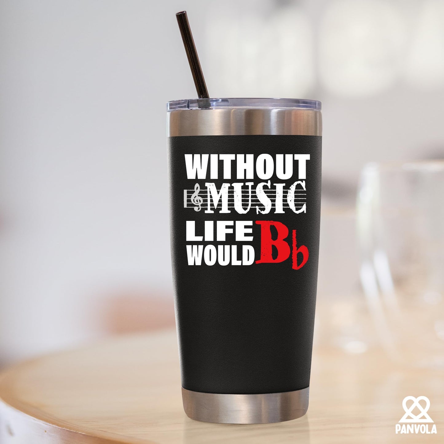 Without Music Life would B Flat Vacuum Insulated Tumbler Music Teacher Gifts Musicians Choir Director Pianist Guitarist Travel Mug With Lid Straw (20 oz)