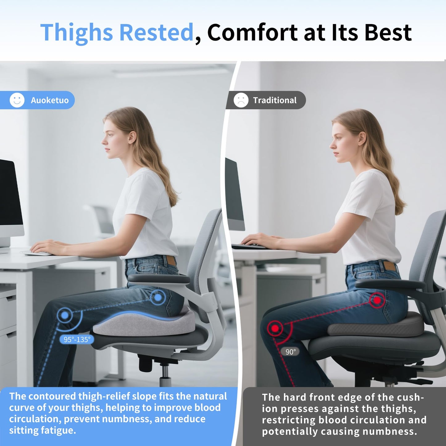 Auoketuo Memory Foam Donut Seat Cushion, Orthopedic Pillow for Hemorrhoid & Tailbone Pain Relief, Sciatica, Pregnancy, Postpartum, Bed Sores & Surgery Recovery (Grey)