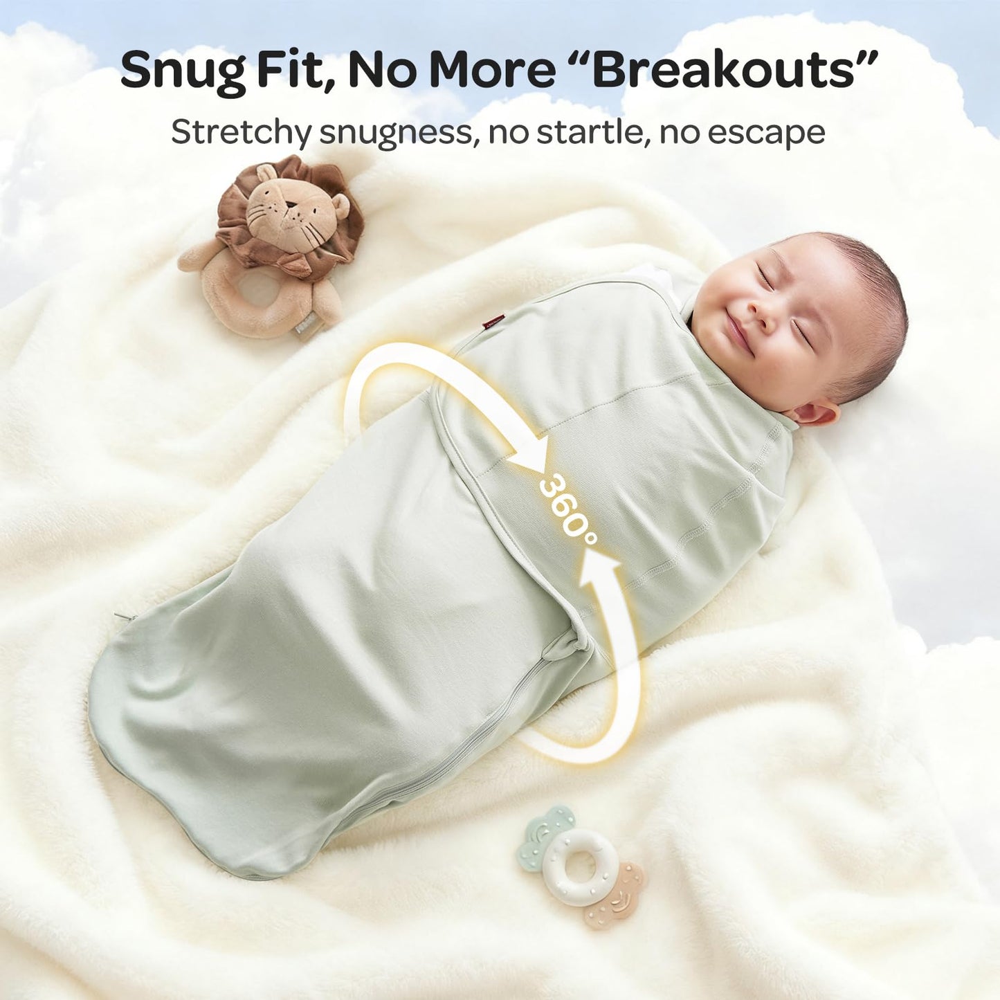 Momcozy Baby Swaddle, Quiet Fastener Swaddle Suitable for Infant 0-3 Months, New-Parent-Friendly Sleep Sack, Reduce Startle Reflex, Newborn Boys Girls Registry Essentials, 2-Pack, Serenity
