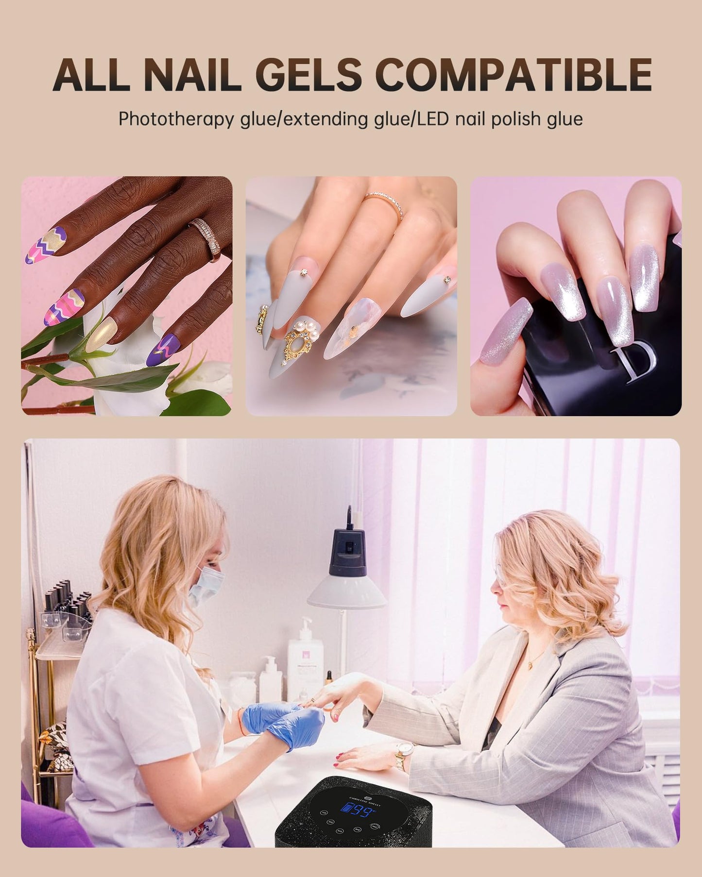 CHRISTINE SHELLY UV LED Nail Lamp 72W Rechargeable Sparkly Wireless Nail Dryer Gel Polish Light with 5 Timer Setting Professional Quick Dry Curing Lamp with Display Auto Sensor for Salon & Home, Black