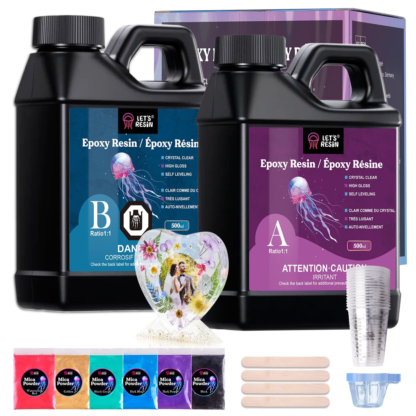 LET'S RESIN Casting Epoxy Resin Kit, 1L(34oz) Crystal Clear & Bubble Free Epoxy Resin and Hardener, High Gloss Resin Kit for DIY Art, Mould Casting, Wood, Jewellery Making, Coasters, Table Top