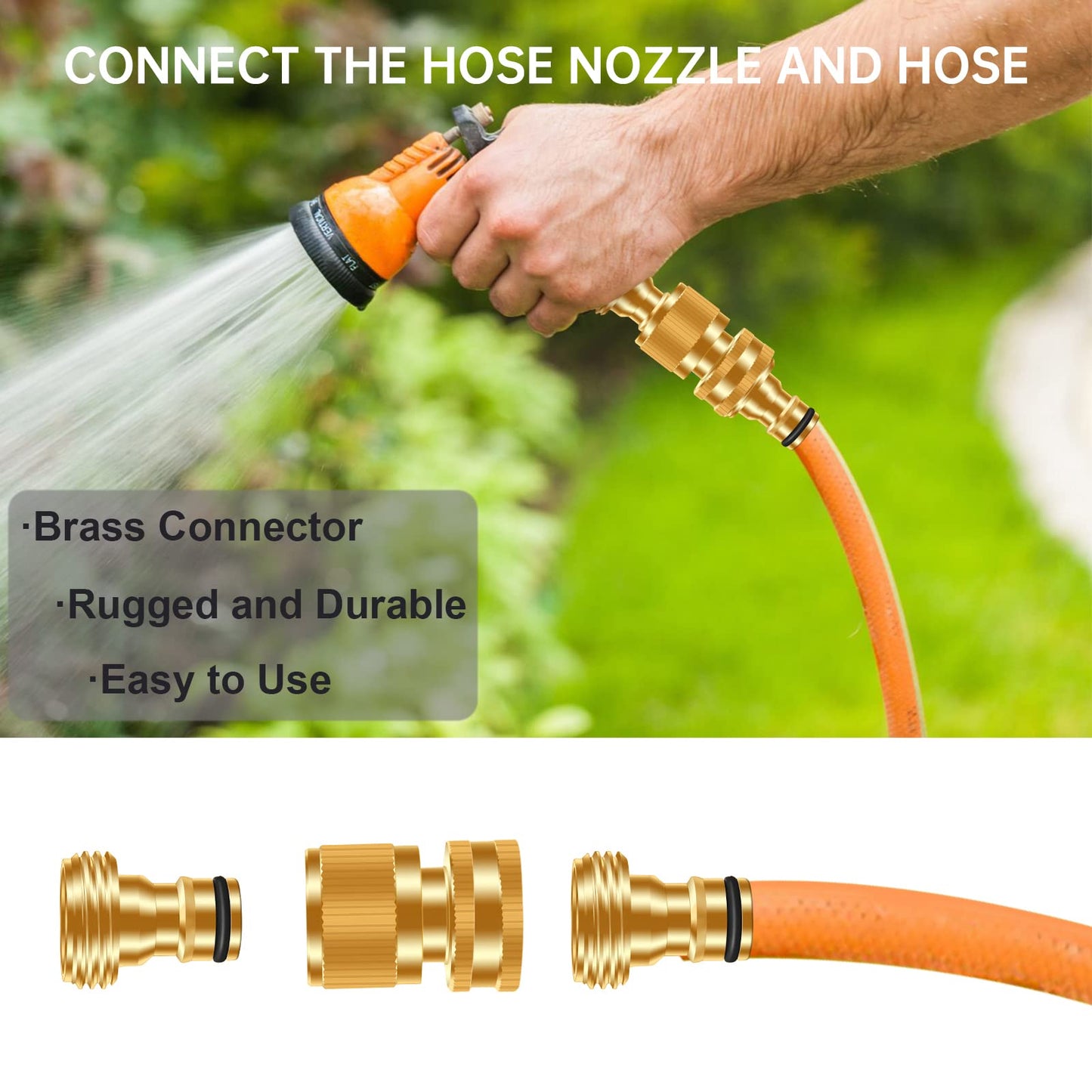 FRQNTKPA Garden Hose Quick Connector, No-Leak 3/4 Inch GHT Thread Fitting Water Hose Female Adapter and Male Adapter, Heavy-Duty Rust Resistant Brass Water Pipe Connect, Easy to Use (6 Pack ）