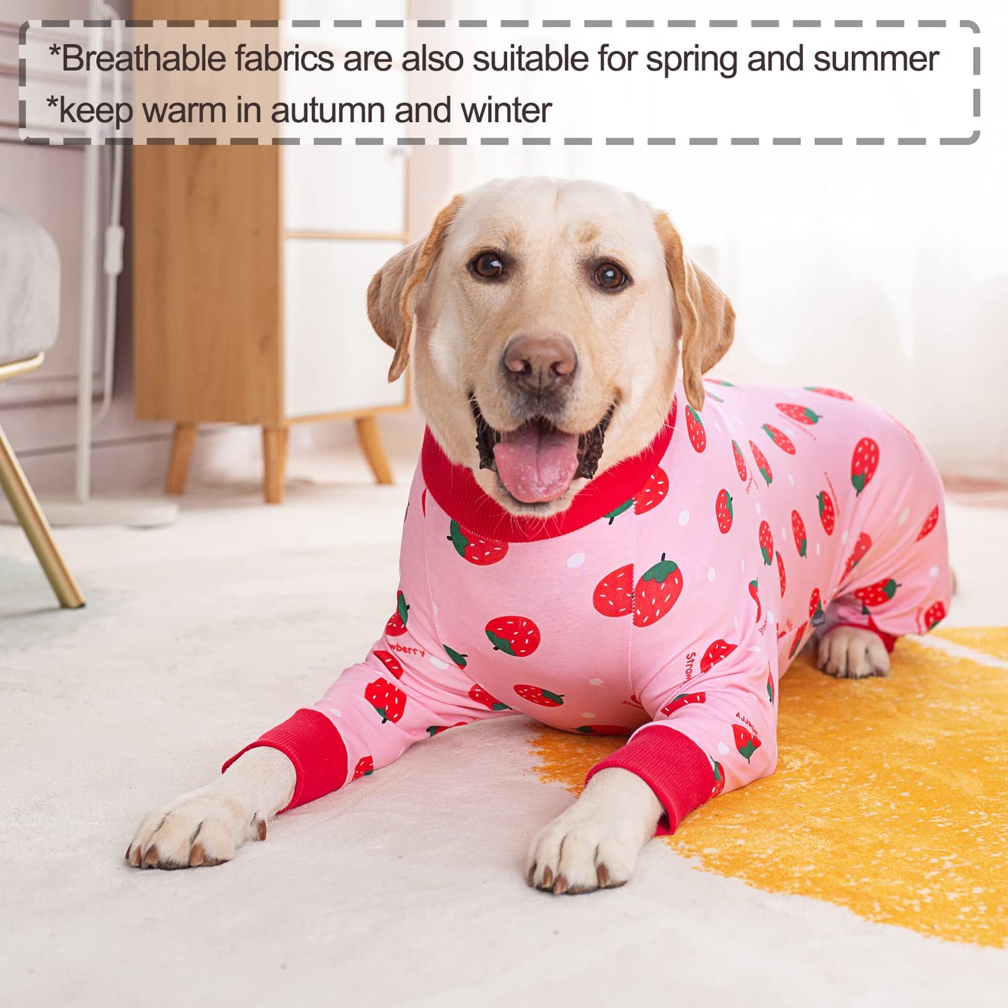 Yeapeeto Dog Recovery Suit After Surgery Female Male, Soft Long Sleeve Neuter Shirt Cone Alternatives Prevent Licking Surgical Onesies for Large Medium Dog Shedding Suit(4XL, Strawberry)