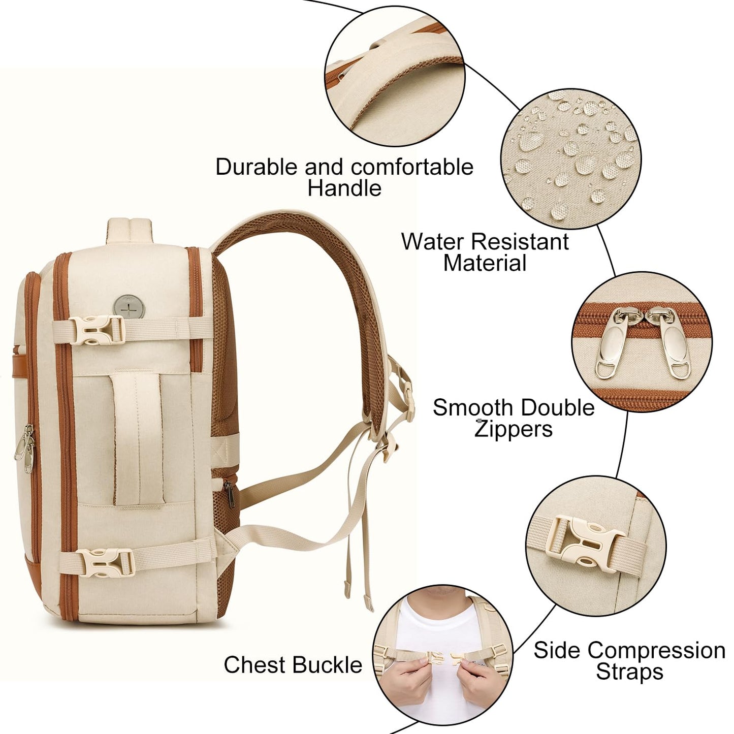 Travel Backpack for Women Flight Approved Carry On Travel Backpack with Shoe Pouch,TSA 15.6inch Laptop Sac à Dos Personal Item Bag for Weekender Overnight Bags Bookbag Travel Essentials,Beige