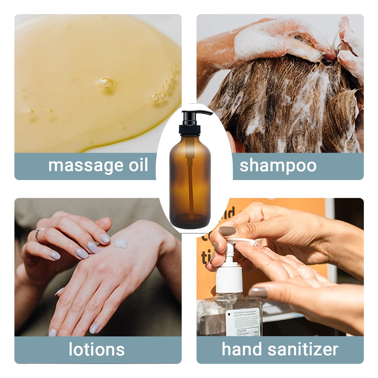 BPFY 12 Pack 8 oz Amber Glass Bottles with Pumps for Essential Oils, Cleaning Products, Lotions, Aromatherapy Oil, Pump Bottles, Refillable Containers With Cap, 12 Chalk Labels, 1 Pen